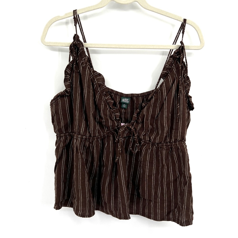 NEW linen blend babydoll tank top brown pinstripe academia y2k retro fairycore